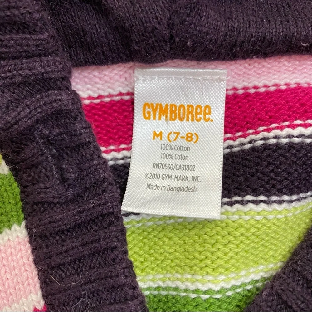 GYMBOREE Sweater Cardigan Button Up Hoodie Size 7/8 Pink Green Knit Warm